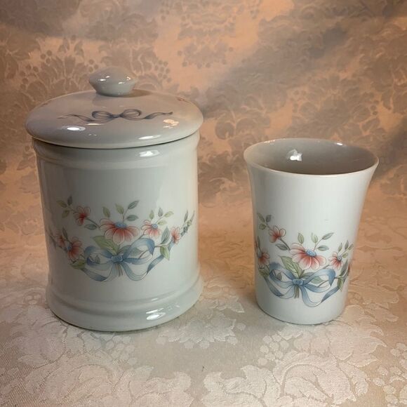 Princess House Exclusive Handcrafted In Porcelain 16 Oz Bath Jar 8 Oz Tumbler - Picture 1 of 13